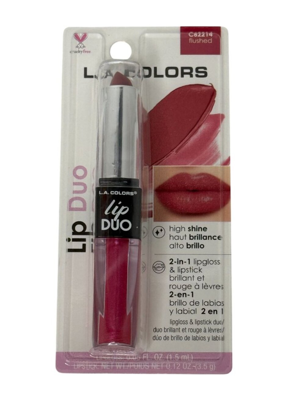 LA Colors Lip Duo Flushed C62214 Lipstick & Lip Gloss New